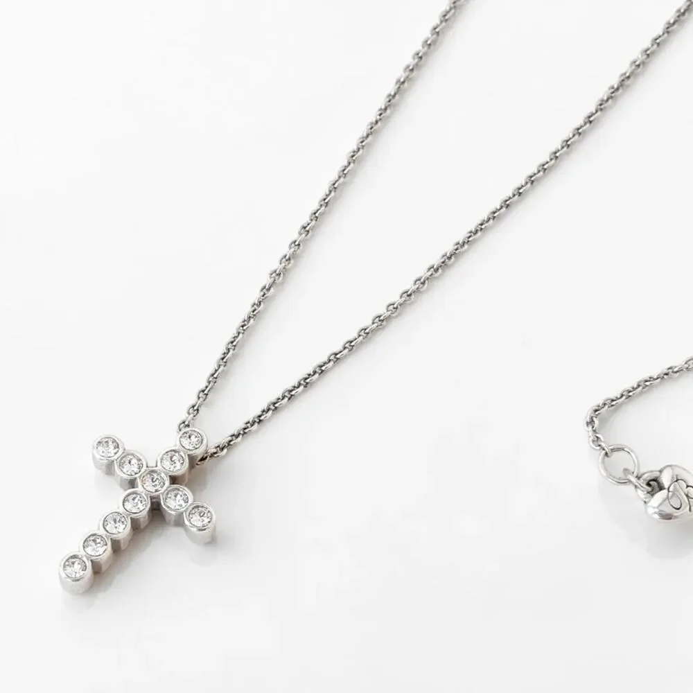Brighton U R Loved Rhinestone Cross Pendant Necklace Reversible Engraved Retired